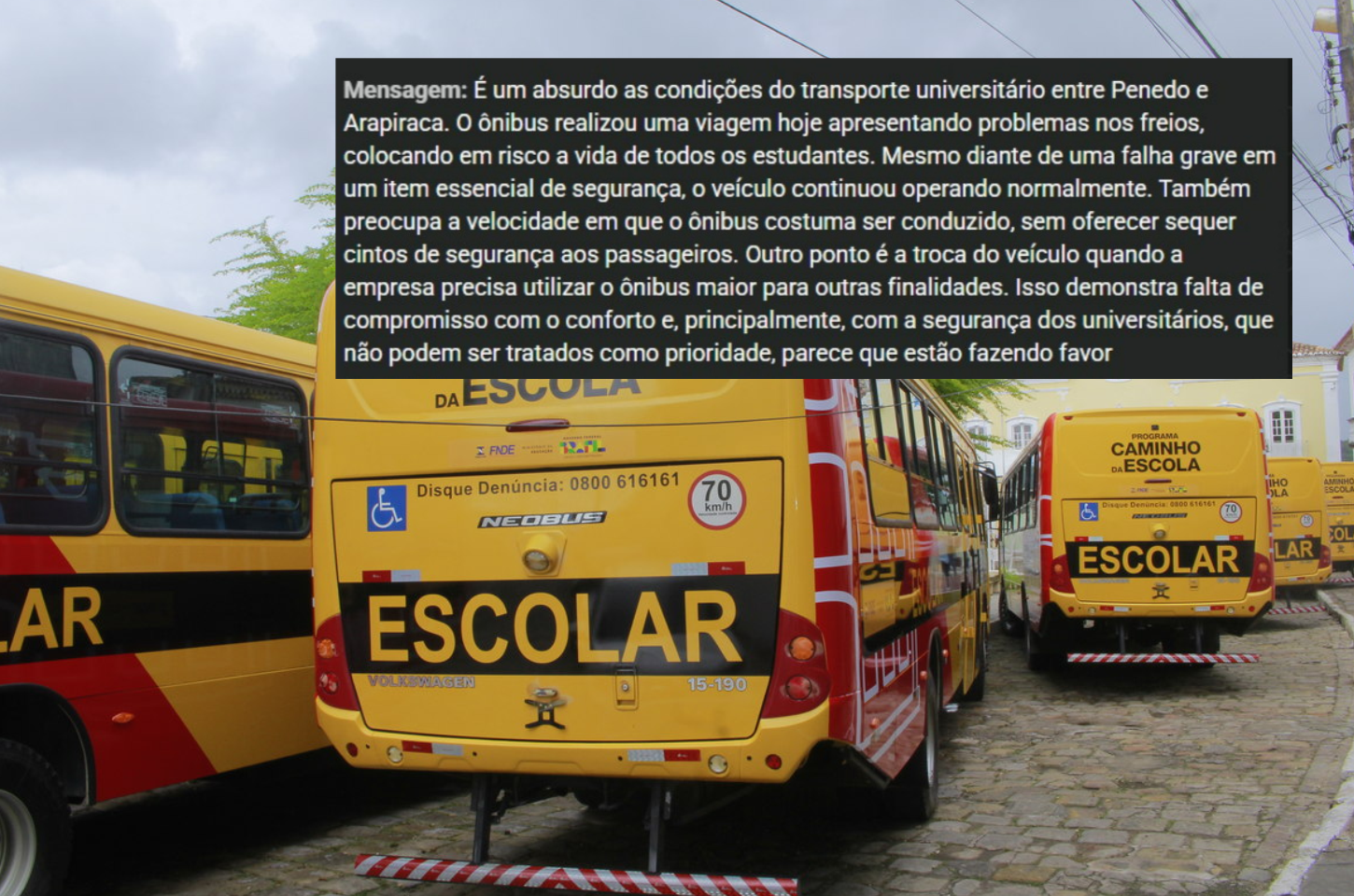 Estudantes denunciam problemas em ônibus universitário entre Penedo e Arapiraca e relatam risco à segurança