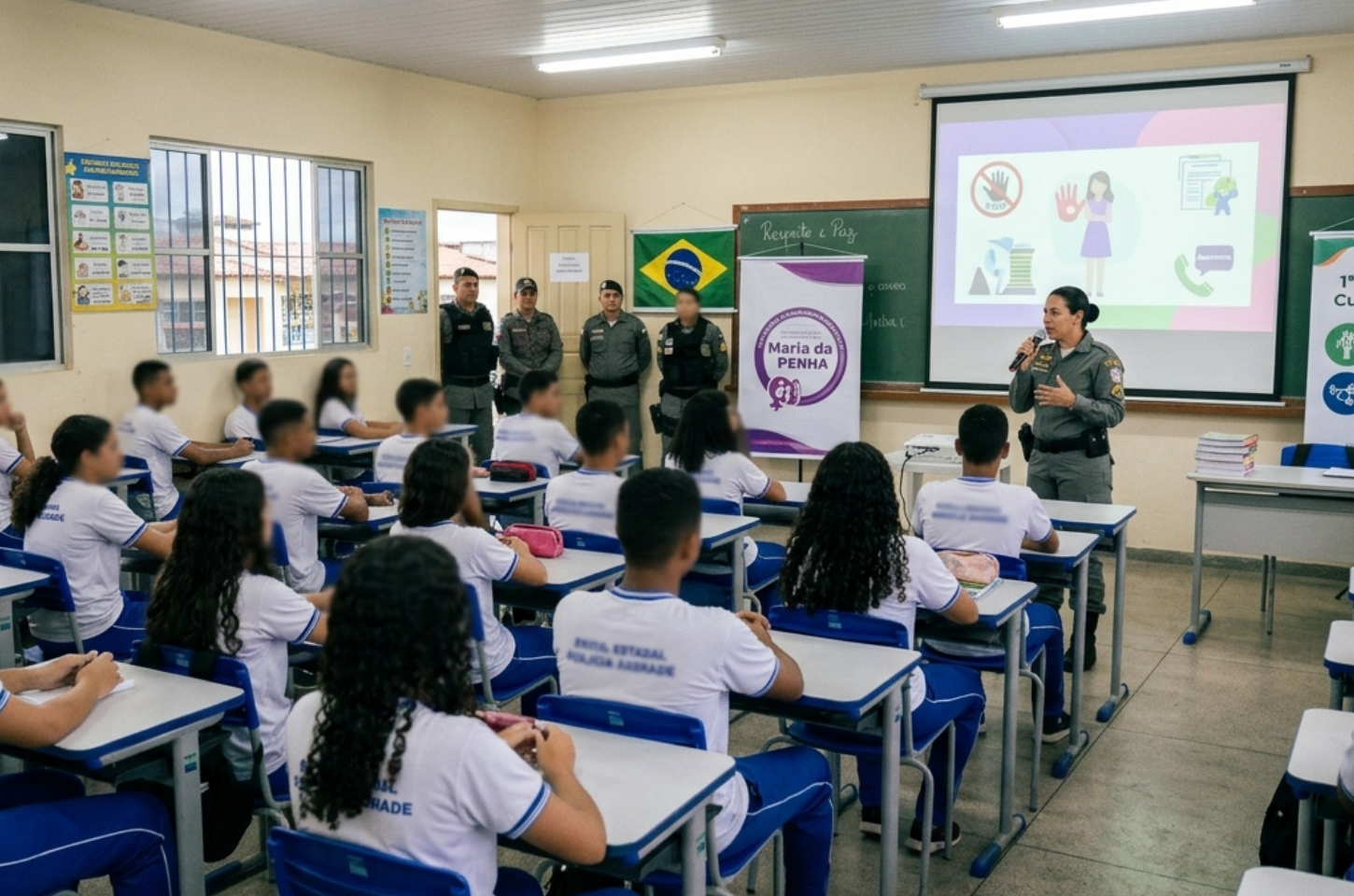Patrulha Maria da Penha realiza palestra sobre combate à violência contra a mulher em escola de Penedo