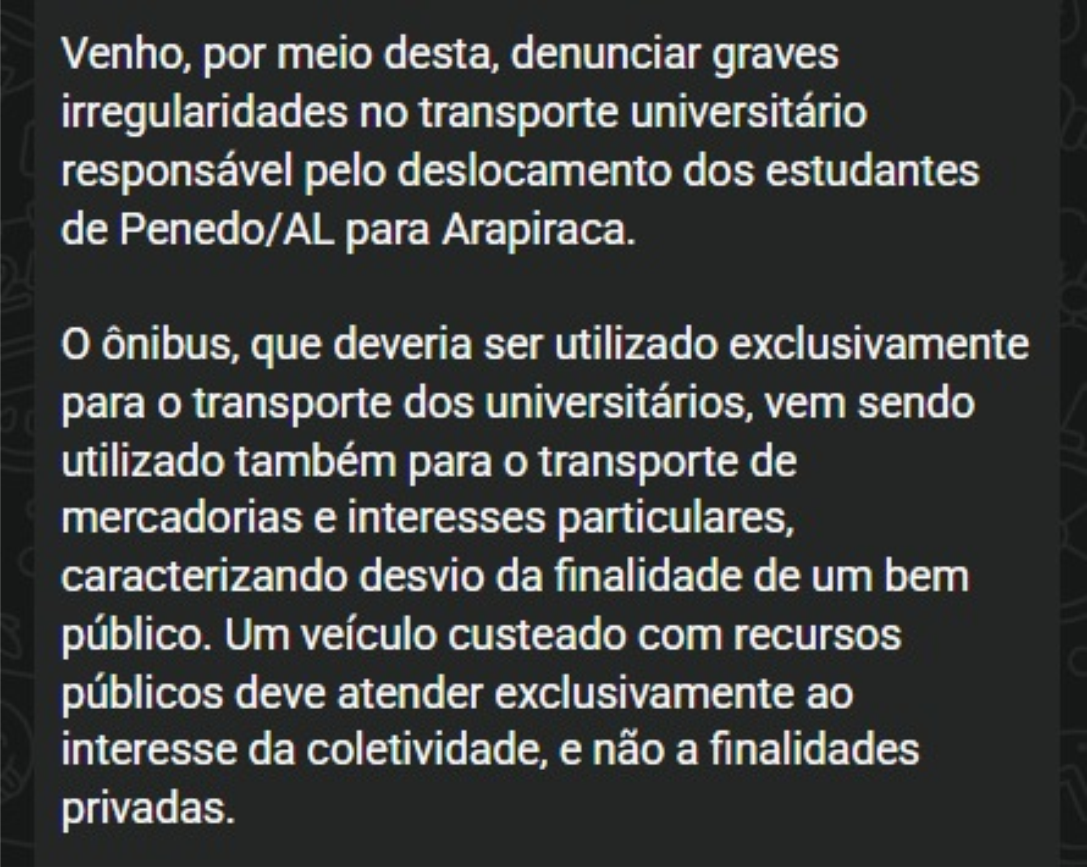 Estudantes denunciam uso de ônibus universitário para transporte de mercadorias e cobram fiscalização