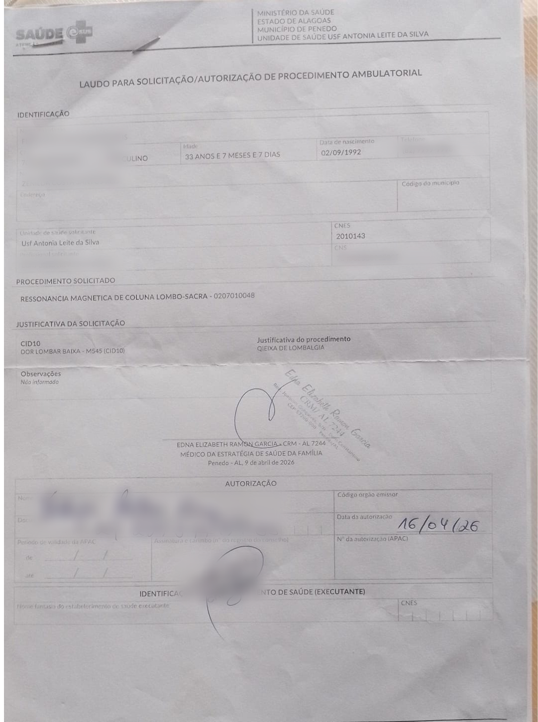 Paciente denuncia demora da Secretaria de Saúde de Penedo para marcar ressonância autorizada desde abril
