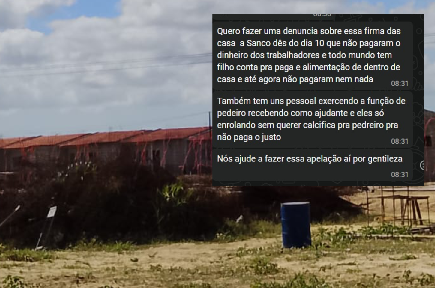 Em Penedo, trabalhadores da construção de casas denunciam atraso de salários e falta de reconhecimento profissional